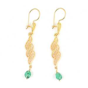 Pendientes colgantes finos de oro de 22 quilates con diseño de filigrana de hoja de hiedra y piedra de la muerte, 5.15g - Product Image 2