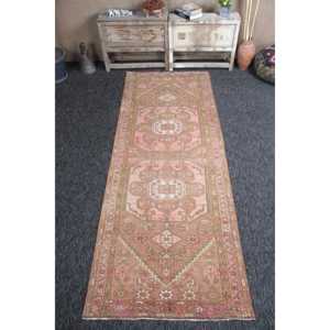 Alfombra de 3.4x9.3 pies, Alfombra Turca Vintage, Alfombra Geométrica Marrón - Product Image 1