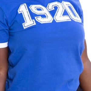 T-shirt bleu 1920 sororité avec broderie blanche T-shirt en coton ajusté unisexe pour les événements grecs et les occasions décontractées - Product Image 2