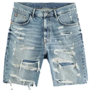 Jorts personnalisés à la mode pour hommes brodés en détresse Baggy Jorts de haute qualité lavés Shorts en jean à double ourlet lavés à l'acide - Product Image 1