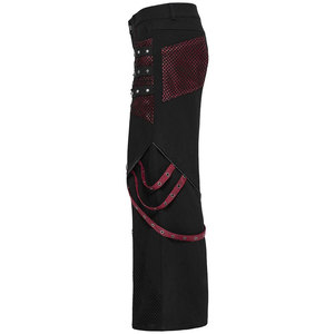 Pantalon à jambes larges en maille gothique punk pour hommes - Noir et rouge - Product Image 3