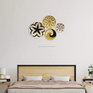 Set 4 Natural Boho Handwoven Rattan <b>Wicker</b> Bamboo Snow Wall <b>Baskets</b> <b>Hanging</b> Decorative Tray Home Pendant Decor <b>Basket</b> - Product Image 3