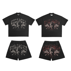 Ensemble de survêtement en coton lourd unisexe, ensemble de survêtement court, ensemble personnalisé d'été en 2 pièces, t-shirt oversize pour homme, ensemble de shorts en maille - Product Image 2