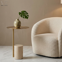 Table d'appoint en travertin au design nordique moderne, table d'appoint populaire, table d'appoint de luxe pour salon avec plateau en acier inoxydable