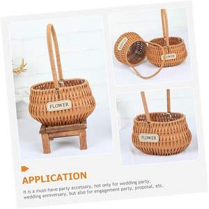 <b>Small</b> Woven Rattan Handle <b>Basket</b> for Flower Girl Petals Wedding Decorations - Product Image 5