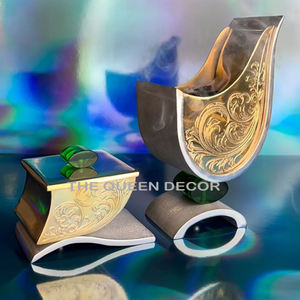 Nouveau design de brûleur d'encens Mubkhar brûleur d'encens et bol en métal doré Bakhoor de luxe arabe moyen-orient - Product Image 4