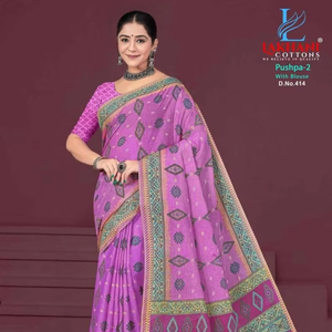 ผ้าส่าหรีพิมพ์ลายสำหรับผู้หญิงชุดส่าหรีผ้าฝ้ายสำหรับช้อปปิ้งในโอกาสสบายๆคอลเลกชันล่าสุด - Product Image 1