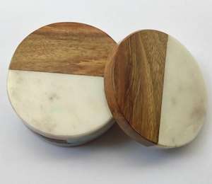 Premium Classic Eco-Friendly Square Mango Wood & <b>Marble</b> <b>Coaster</b> Stylish Tableware for Tea & Coffee at Home Hotels or Restaurants - Product Image 5