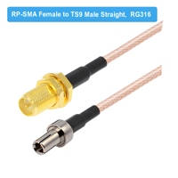 Câble coaxial pigtail RG316 avec connecteur mâle TS9 à angle droit vers connecteur femelle SMA, assemblage de câbles d'extension 30CM, 10CM, 15CM, 50 Ohm