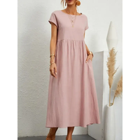 Manches courtes haute qualité couleur unie haut long coton grande taille femmes grande taille nouvelles robes pour femmes