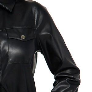 Veste chemise pour femme en similicuir vintage 100% col classique boutonnée devant tenue formelle décontractée printemps automne veste en cuir pour femme - Product Image 6