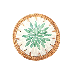 Hermoso Borde de ratán clásico Floral madre de perla incrustaciones que sirven manteles individuales Decoración de mesa personalizable de Vietnam - Product Image 1