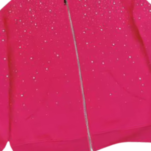 Hot Pink <b>Rhinestone</b> Zip Hoodie Sparkle Crystal Oversized Streetwear Heavy Cotton Customized Fashion Casual Autumn <b>Jacket</b> - Product Image 5