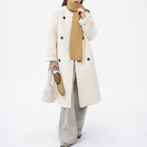 Doppio cappotto lungo da donna in bouclé in pile senza colletto stile orsacchiotto elegante pelliccia sintetica - Product Image 3