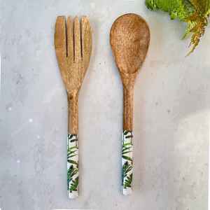 Cuillère de service en bois avec support pour mariage comprend une fourchette couteau cuillère en bois - Product Image 2