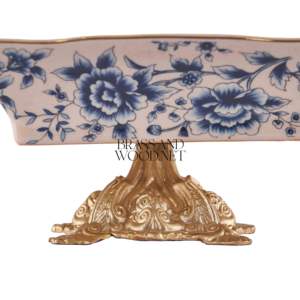 Cendrier antique en laiton corps en porcelaine avec motif floral bleu base ornée d'or accessoire de collection décoratif de luxe - Product Image 3