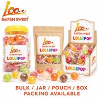 Sucettes rondes dures en gros, saveurs de fruits assorties, forme boule brillante, emballage en vrac en pot, approvisionnement direct usine