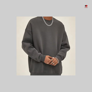 Sweat-shirts et pulls à capuche amples pour hommes, sweat-shirt surdimensionné en coton mélangé, col rond, gris, sweat-shirt court - Product Image 5