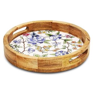 Bandeja decorativa impresa de madera con patrones artísticos Bandeja DE SERVICIO DE MADERA impresa hecha a mano moderna para uso en hoteles - Product Image 4