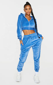 Latest Design Wholesale Blank <b>Velour</b> 2 Piece Short Solid Winter Jogging Sports <b>Women</b> Velvet <b>Tracksuit</b> - Product Image 6