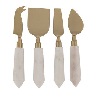 Juego de servicio de tartas de estilo occidental, mango de mármol, servidor y rebanador de pastel de plata, mango rústico, cortador y servidor de pastel de boda - Product Image 3