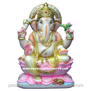 Escultura de mármol blanco puro para decoración del hogar y uso de adoración, el señor indio, Shri, Ganesh Ji, Makrna - Product Image 1