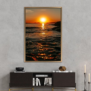 Elegant Sunset <b>Seascape</b> Canvas <b>Print</b> - Vibrant Nature Wall Decor,Gold Framed - Product Image 1