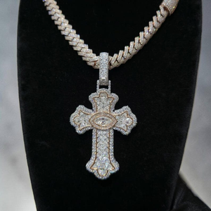 Marquise Religious <b>Cross</b> Charm <b>Pendant</b> 925 <b>Sterling</b> <b>Silver</b> Drip Style <b>Pendant</b> VVS Pear Cut Moissanite Diamond For Unisex Wear - Product Image 3