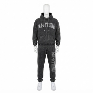 Conjunto de Sudadera con Capucha y Pantalones Jogger para Hombre, Color Gris Carbón, Lavado Ácido, Algodón y Felpa, Ropa Deportiva Urbana, OEM, Venta al Por Mayor - Product Image 4