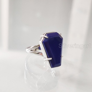 Anillo de Plata de Ley 925 Hecho a Mano para Mujer con Lapislázuli Natural en Forma de Ataúd, Gema del Mes de Nacimiento de Septiembre, Regalo de Aniversario Oriental - Product Image 2