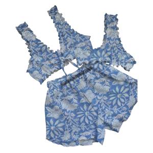 Maillot de bain tendance été avec nœud sur la poitrine, personnalisé, en tissu doux à volants, ensemble soutien-gorge et short, 100% coton pur - Product Image 6