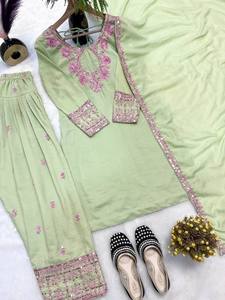 Nuevo Lanzamiento: Salwar Kameez Tradicional de Diseñador, Estilo Farshi, para Fiestas, Top de Algodón y Seda con Borde Elegante, Mangas Largas, Secado Rápido, Aspecto Elegante - Product Image 6