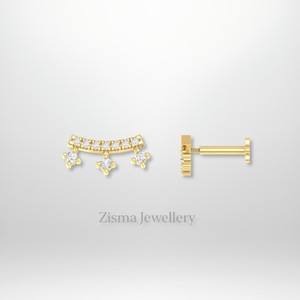 Boucles d'oreilles diamant barre courbe de luxe 14K or massif diamants naturels cultivés en laboratoire Cartilage et Lobe Piercing bijoux en gros - Product Image 2