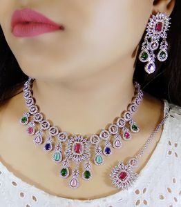 Bijoux indiens ensemble de haute qualité pour mariage fête fiançailles cadeau AD collier avec boucles d'oreilles bijoux tendance - Product Image 6