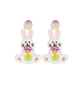 ต่างหูห่วงลูกปัดกระต่ายอีสเตอร์สีขาวสไตล์คลาสสิกเครื่องประดับแฟชั่นทำมือ - Product Image 2