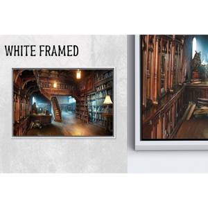 Decoración moderna para amantes de los libros: obra de arte impresa en lienzo para espacios elegantes, lienzo con marco blanco, 1 pieza - Product Image 1