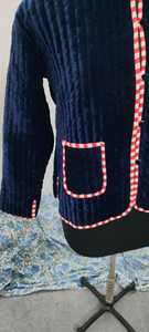 เสื้อแจ็กเก็ตกำมะหยี่สีน้ำเงินเข้มพร้อมกระเป๋าด้านหน้า, เสื้อเบลเซอร์ฤดูหนาวน้ำหนักเบาทำด้วยมือ - Product Image 6