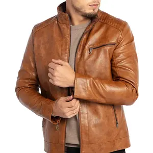 Nouvelle veste pour homme à col montant, veste décontractée pour jeunes, prix de gros, cuir d'agneau lavé, veste à fermeture éclair grande taille pour homme - Product Image 3