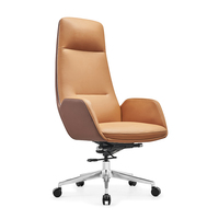 Fauteuils modernes orange en cuir PU avec base en aluminium et dossier haut pivotant pour le bureau des visiteurs