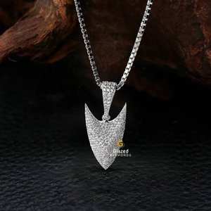 Nouveau pendentif fer de lance en or blanc 10kt Hip Hop avec diamants ronds en moissanite taille brillante pendentifs et breloques unisexes - Product Image 5