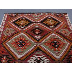 Turkish Vintage Rug 5.8x9 ft (177x274 cm), Kilim <b>Red</b> Black Ombr Rug - Product Image 4