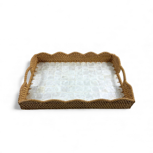 Bandeja de Ratán Hecha a Mano con Incrustaciones de Nácar y Borde de Ratán para Decoración del Hogar y Servir Comida, Procedente de Vietnam - Product Image 3