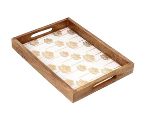 Plateau de service à thé en bois avec design imprimé en émail personnalisé petit déjeuner ustensiles de cuisine vaisselle décoratif pour la maison article ménager - Product Image 1