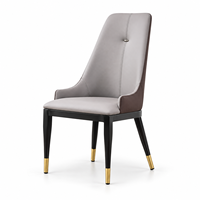 Chaise de salle à manger moderne de luxe en bois massif avec accoudoirs en cuir et structure métallique pour hôtel et restaurant