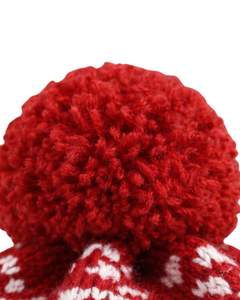 Gorro de Punto Personalizado para Invierno, Color Rojo con Diseño Nórdico, Pompón, Puño Acanalado, Mezcla de Lana Acrílica Cálida, Venta al por Mayor, Personalización OEM - Product Image 4