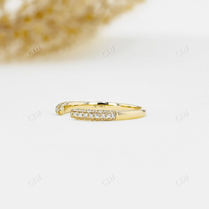 Lab Grown Diamond 14K Yellow Gold Microset Open Shank <b>Thin</b> Stackable Matching Wedding Bands <b>Ring</b> Best Birthday Gift for Parties - Product Image 2