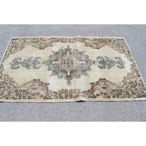 Alfombra Decorativa Vintage, Alfombra Turca de 3.8x6.3 pies, Alfombra de Lana Ikat Marrón - Product Image 3