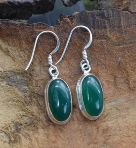 ต่างหูห้อยพลอยโอนิกซ์สีเขียวสำหรับสาวๆทำด้วยมือ925เครื่องประดับเงินสเตอร์ลิงพร้อมสายหูเพชรที่เป็นหินหลัก - Product Image 3