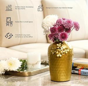 Vase à fleurs en métal doré pour décoration intérieure antique vintage Vase à fleurs martelé en métal, or-petit - Product Image 5