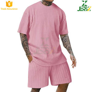 Tenue décontractée de couleur unie pour hommes, ensemble short et manches courtes en tricot, vêtements de plage légers, taille élastique, été, détente, grande taille - Product Image 5